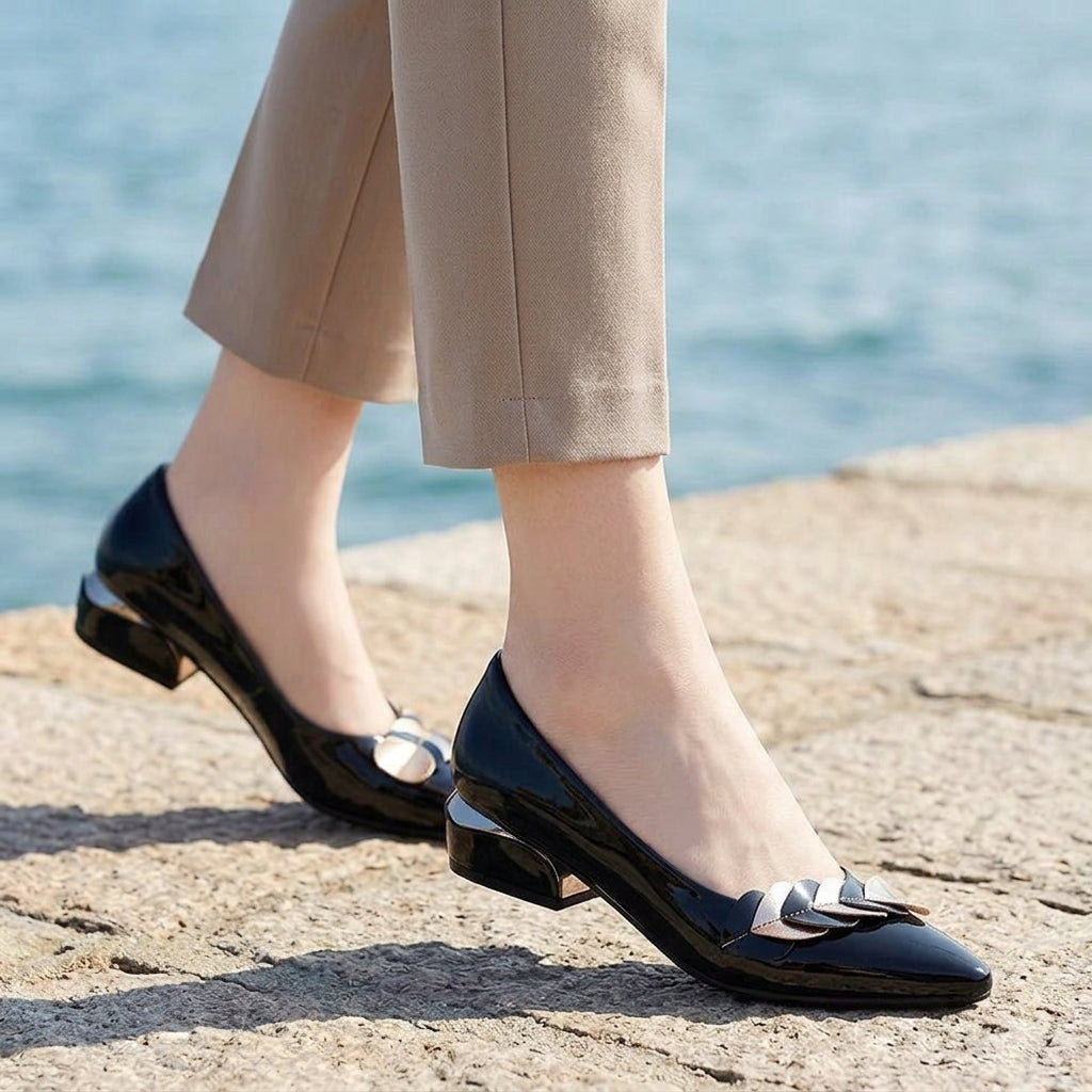 Sienna Pointed Block Heels - Black
