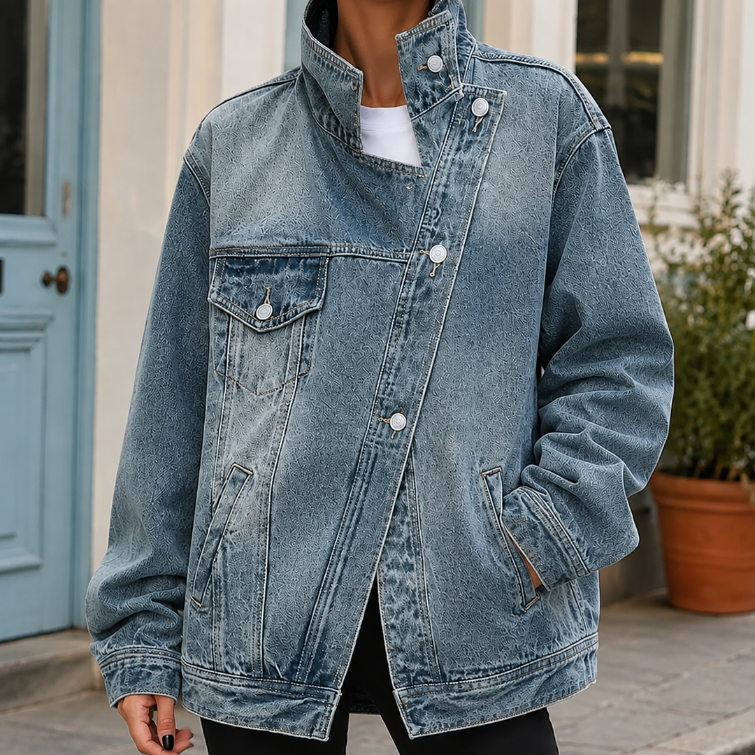 Francesca Asymmetric Jacket - Washed Blue