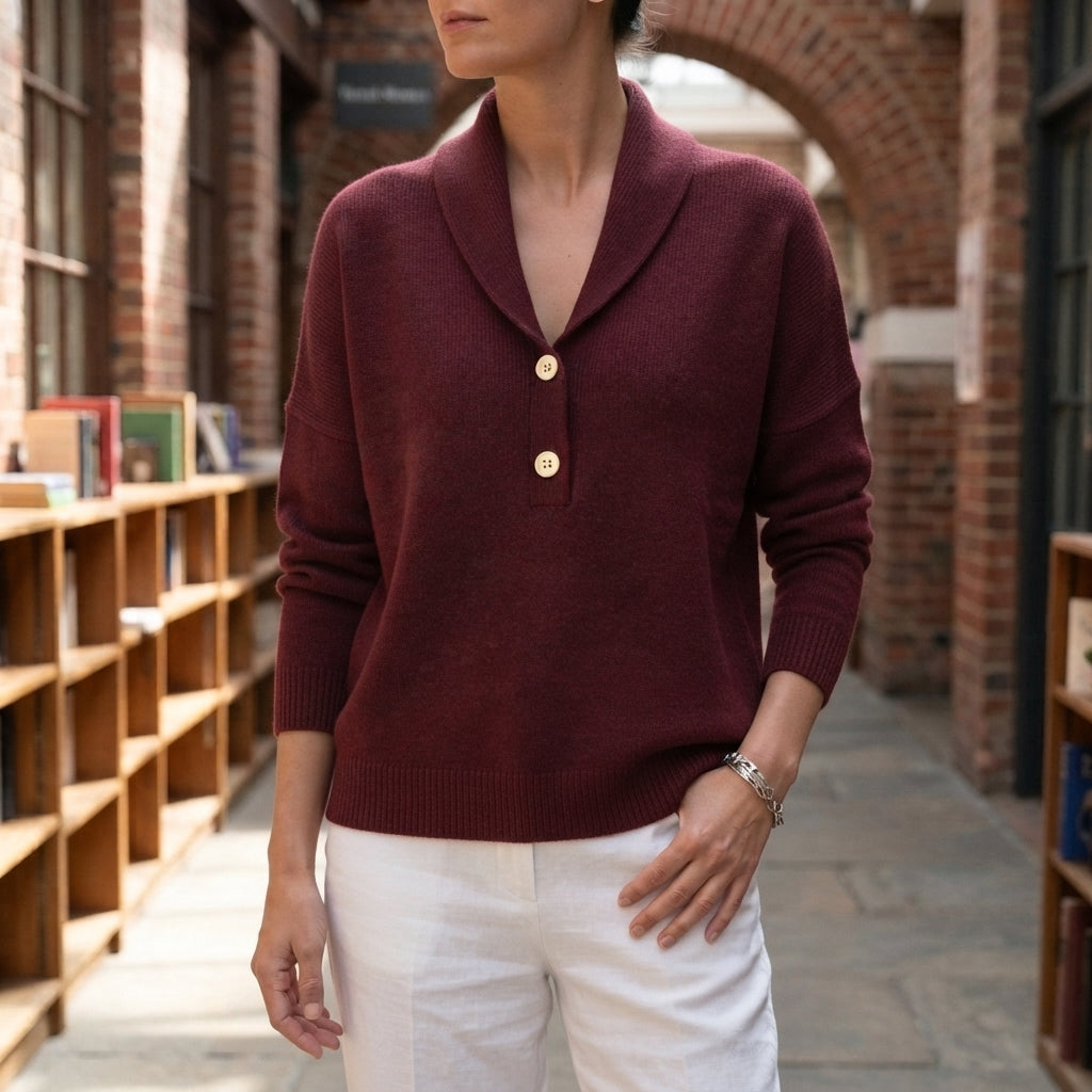 Livia Shawl Collar Sweater - Red
