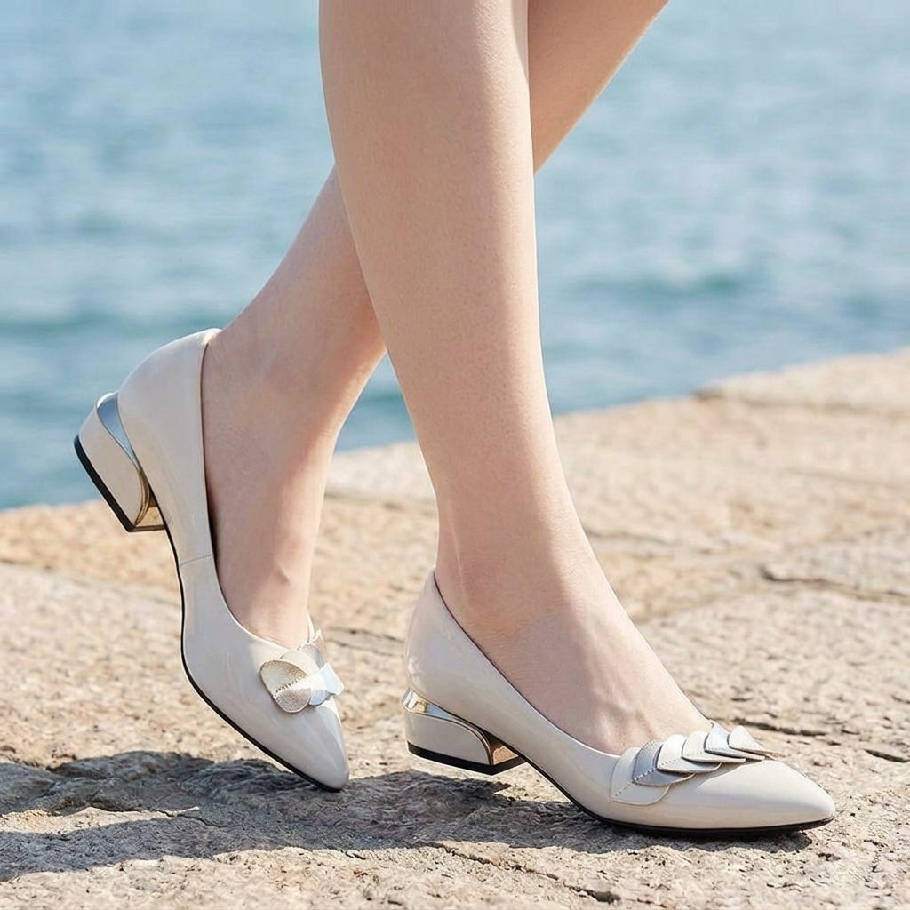 Sienna Pointed Block Heels - Off-white