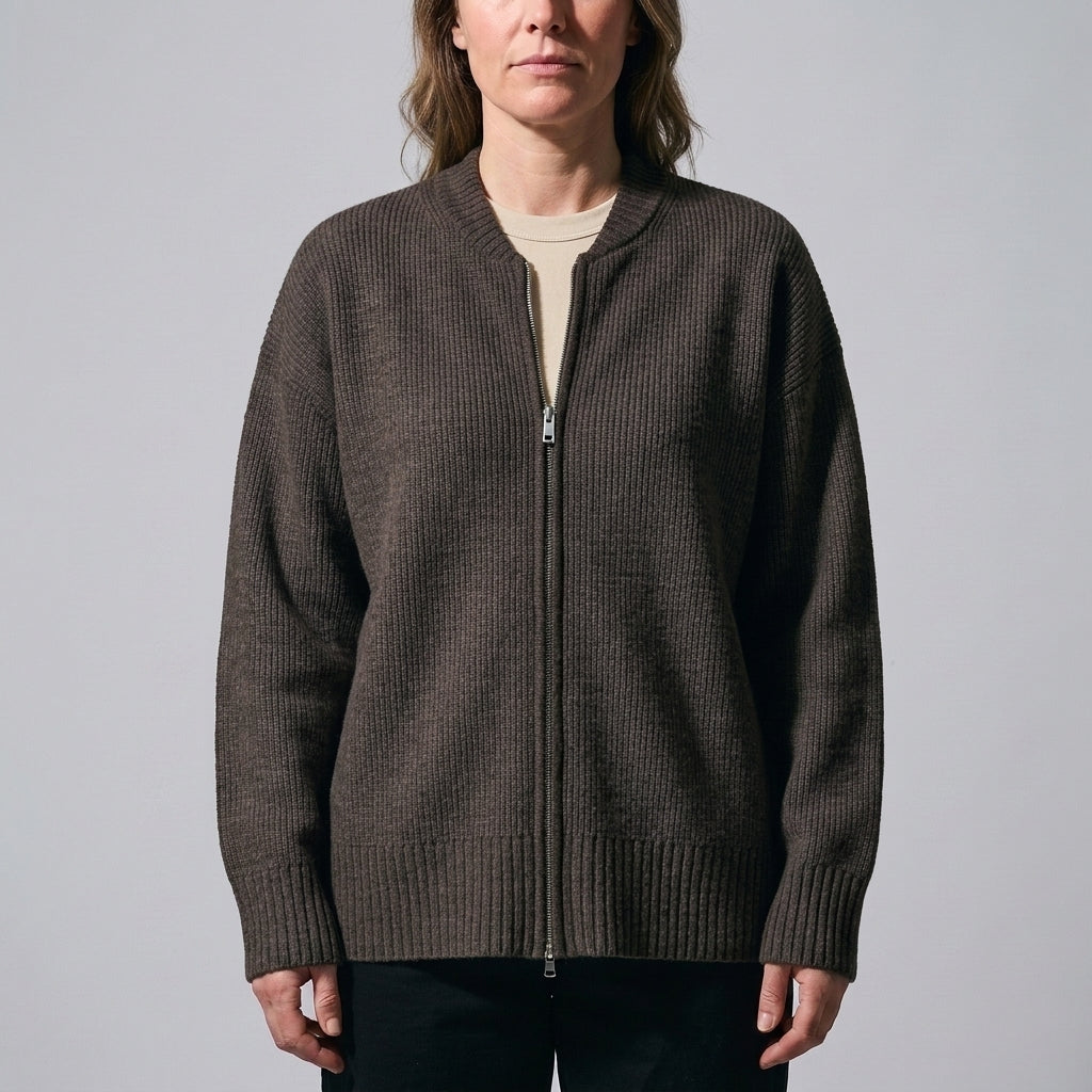 Fenella Zip Cardigan - Coffee