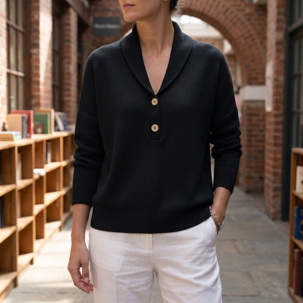Livia Shawl Collar Sweater - Black