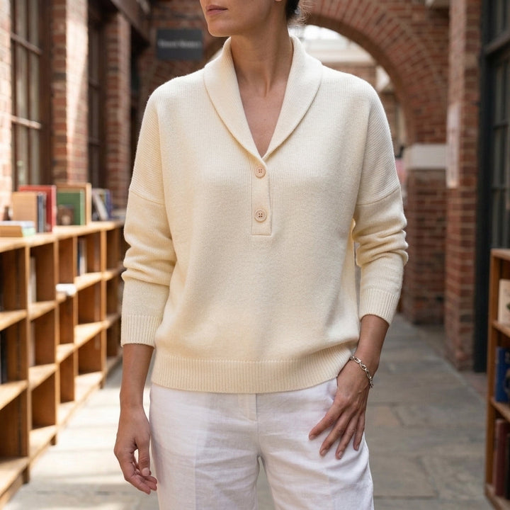 Livia Shawl Collar Sweater - White