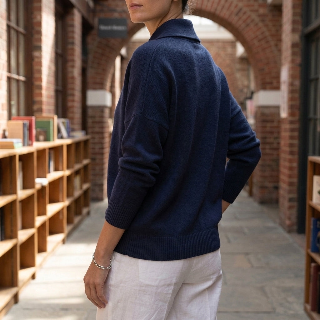 Livia Shawl Collar Sweater - Navy