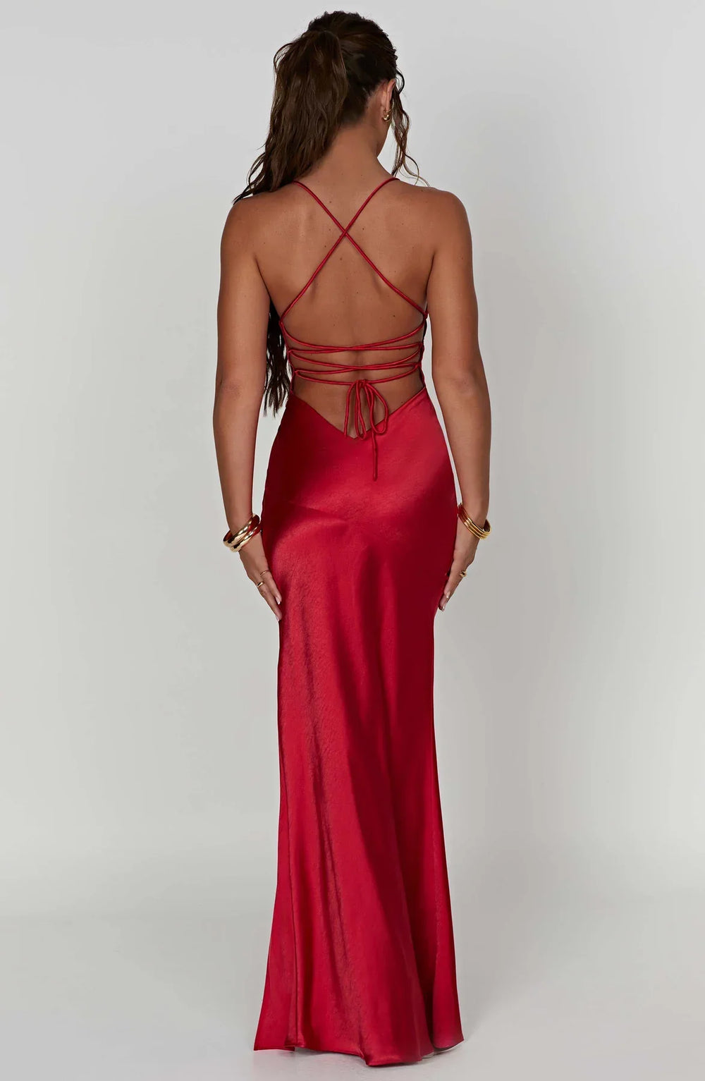 Women's Cocktail Satin V Neck Maxi Dress With Slit