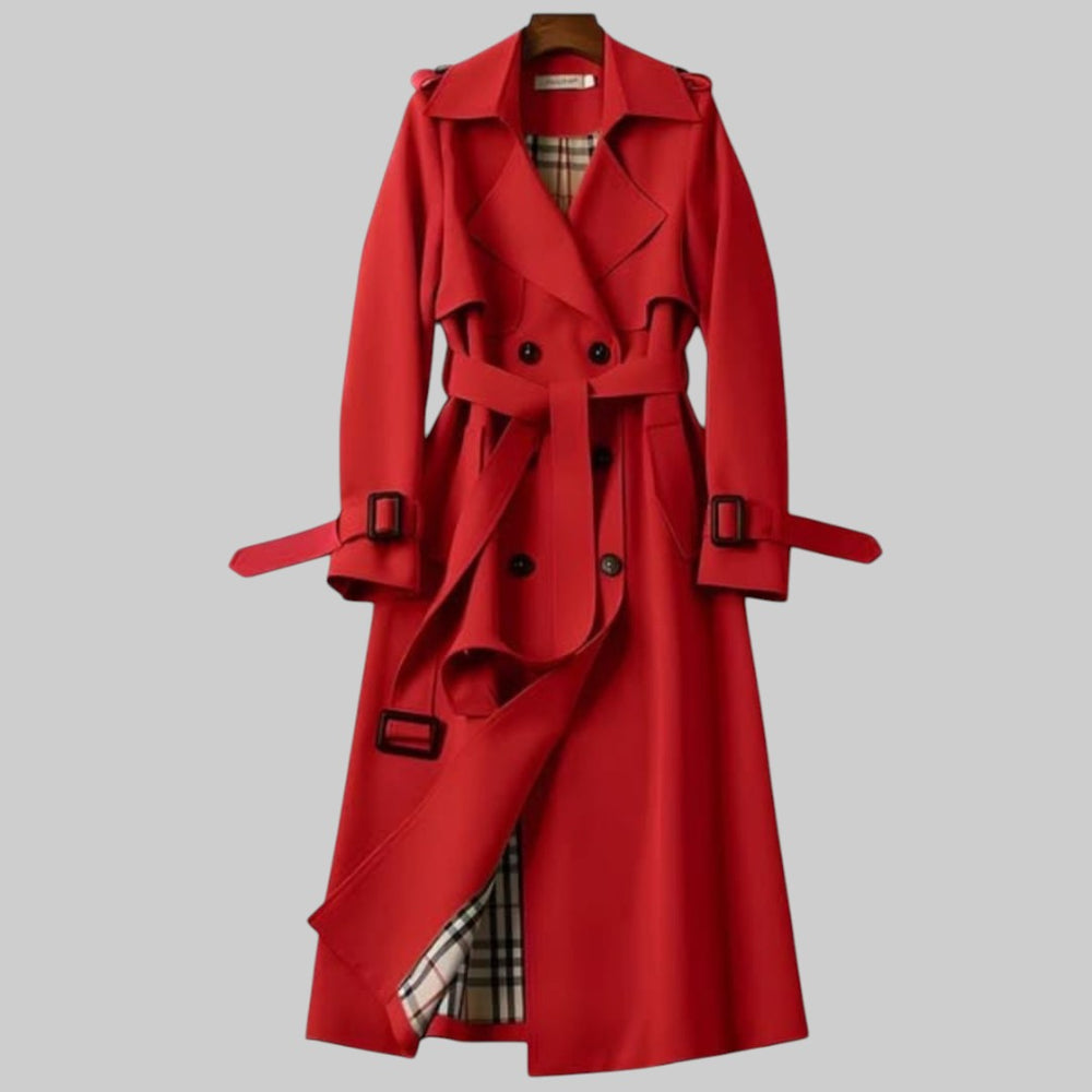Women's Trench Jacket | Maxi Length Double Breasted Notch Lapel Belt
