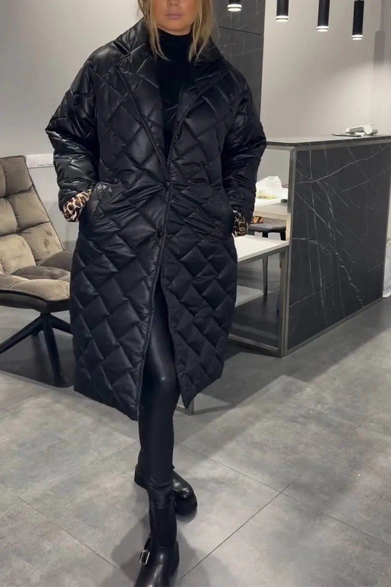 Women's Coat | Quilted Reversible Longline Notch Collar