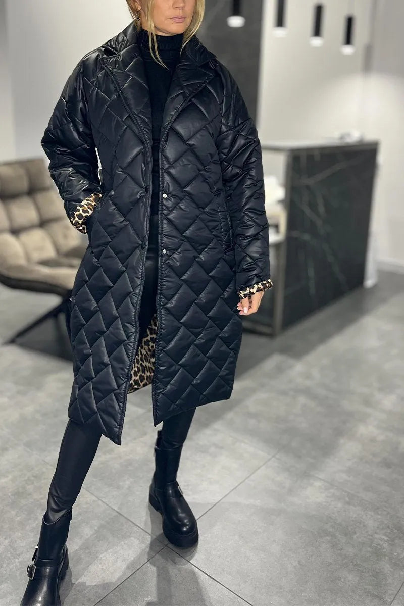 Women's Coat | Quilted Reversible Longline Notch Collar