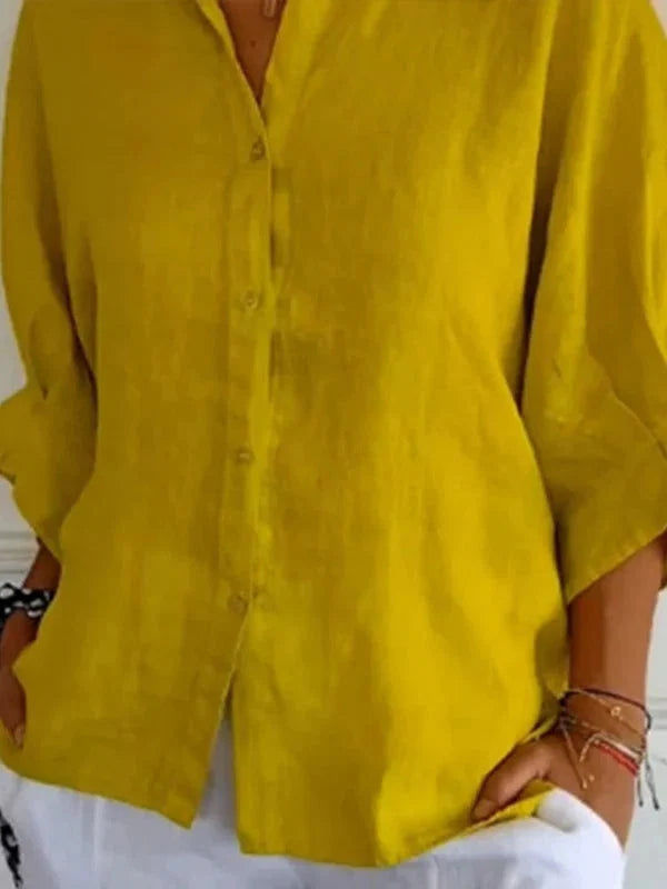 Clara | V-Neck Cotton Linen Blouse oaklynwear