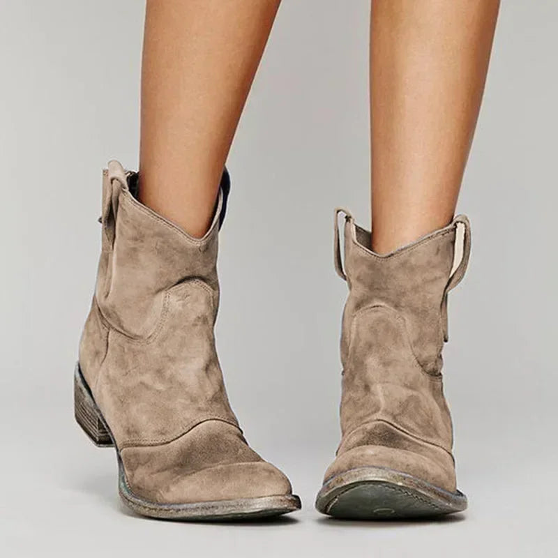 Women's Boots | Pointed Toe Suede Western Ankle Block Heel