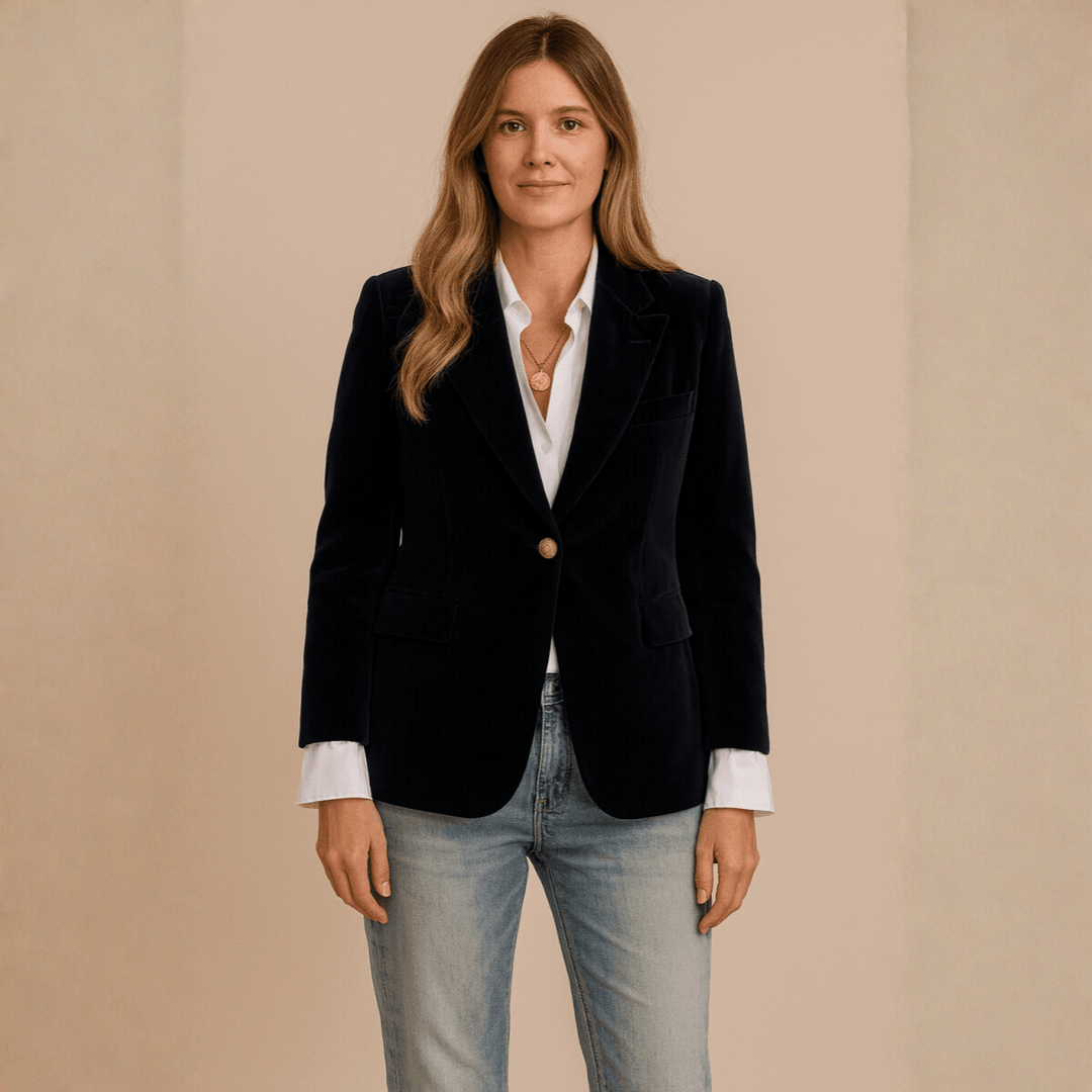 Women's Blazer | Velvet Single Button Notch Lapel Fitted