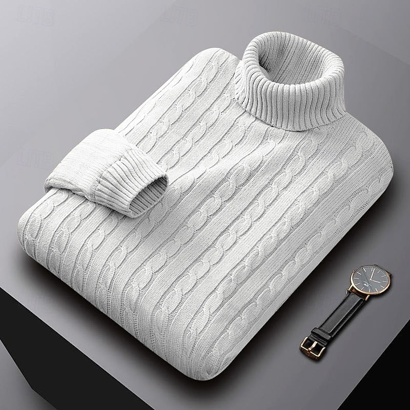 Men's Sweater | Turtleneck Cable Knit Long Sleeve Ribbed Cuff