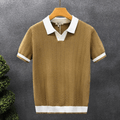 Men's Polo Shirt | Chevron Knit Collar V-Neck Short Sleeve