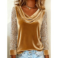 Women's Cowl Neck Top | Sequin Sleeve Long Sleeve Velvet