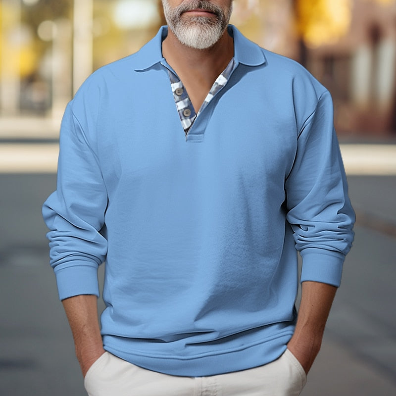 Men's Sweatshirt | Polo Collar Long Sleeve Buttoned Placket Knit