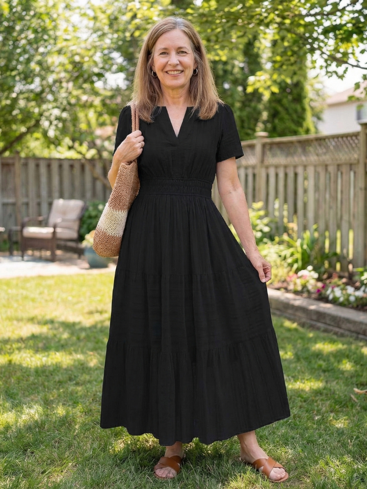 Orenda | Tiered Short-Sleeve Maxi Dress