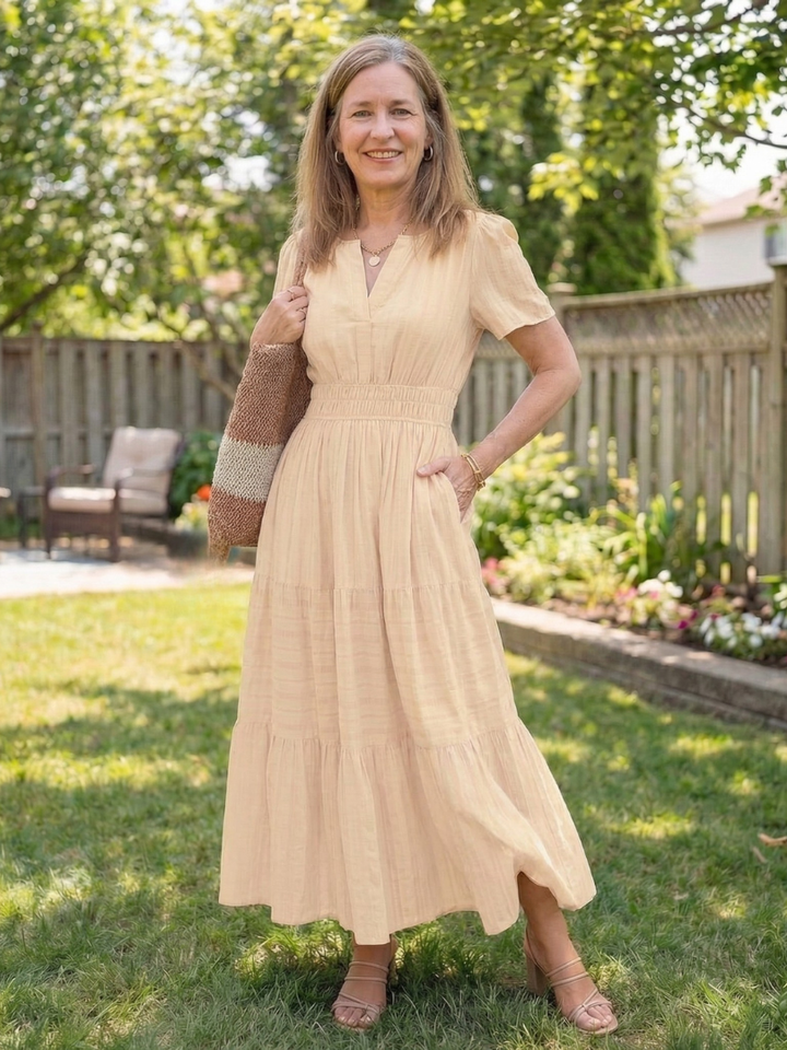Orenda | Tiered Short-Sleeve Maxi Dress