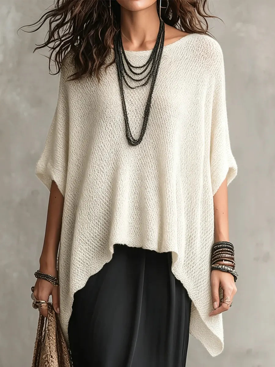 Women's Sweater | Oversized Asymmetrical Hem Knit Round Neck
