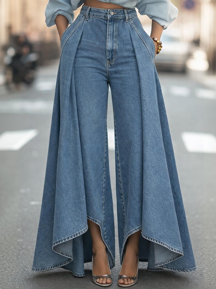Women's Baggy Jeans | High Waisted Wide Leg Pleated Denim