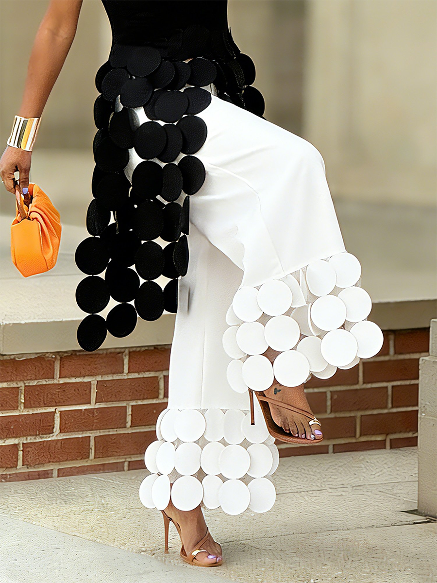 Women's Pants | High Waist Wide Leg Circle Applique