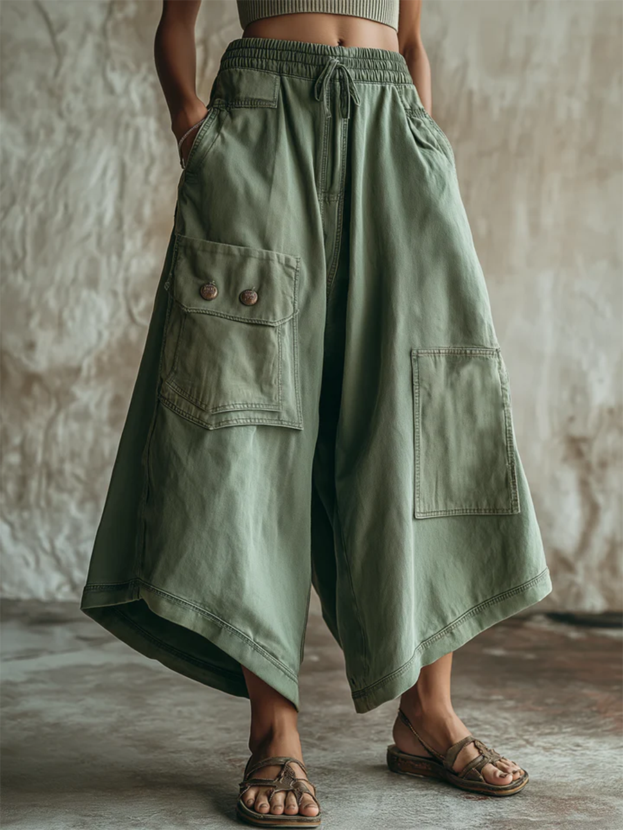 Women's Cargo Pants | Wide Leg Elastic Waist Drawstring Pockets
