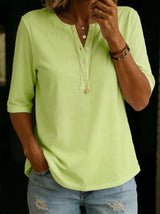 Women's Henley Shirt | Three Quarter Sleeve Button V Neck Cotton