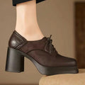 Women's Platform Oxford Shoe | Rounded Toe Lace-Up Block Heel
