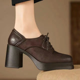 Women's Platform Oxford Shoe | Rounded Toe Lace-Up Block Heel