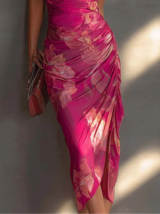 Roxanne | Fuchsia Floral Bodycon Cocktail Maxi Dress