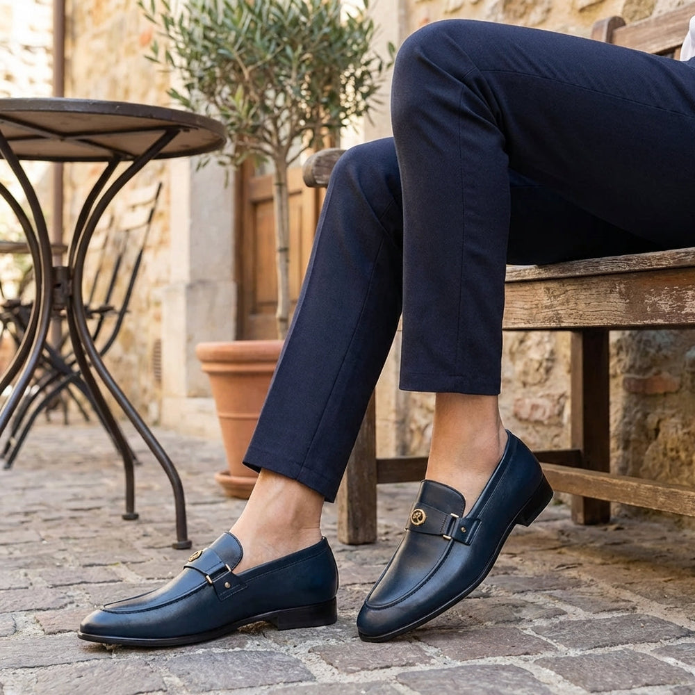 Men's Loafer Shoe | Slip-On Metal Buckle Leather