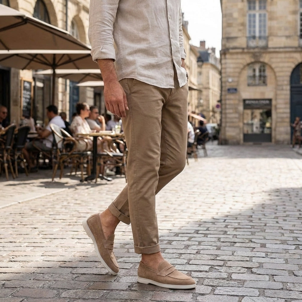 Men's Loafer Shoe | Suede Penny Strap Slip-On Rubber Sole