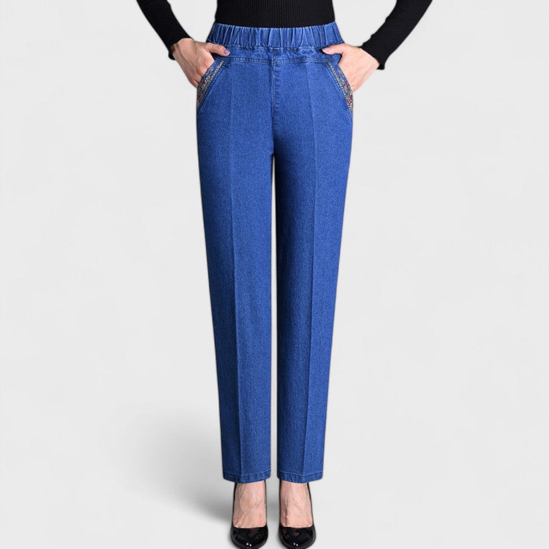 Women's Black Jeans | High Waist Straight Fit Elastic Waistband