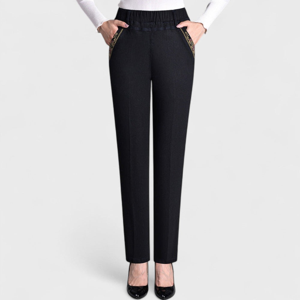 Women's Black Jeans | High Waist Straight Fit Elastic Waistband