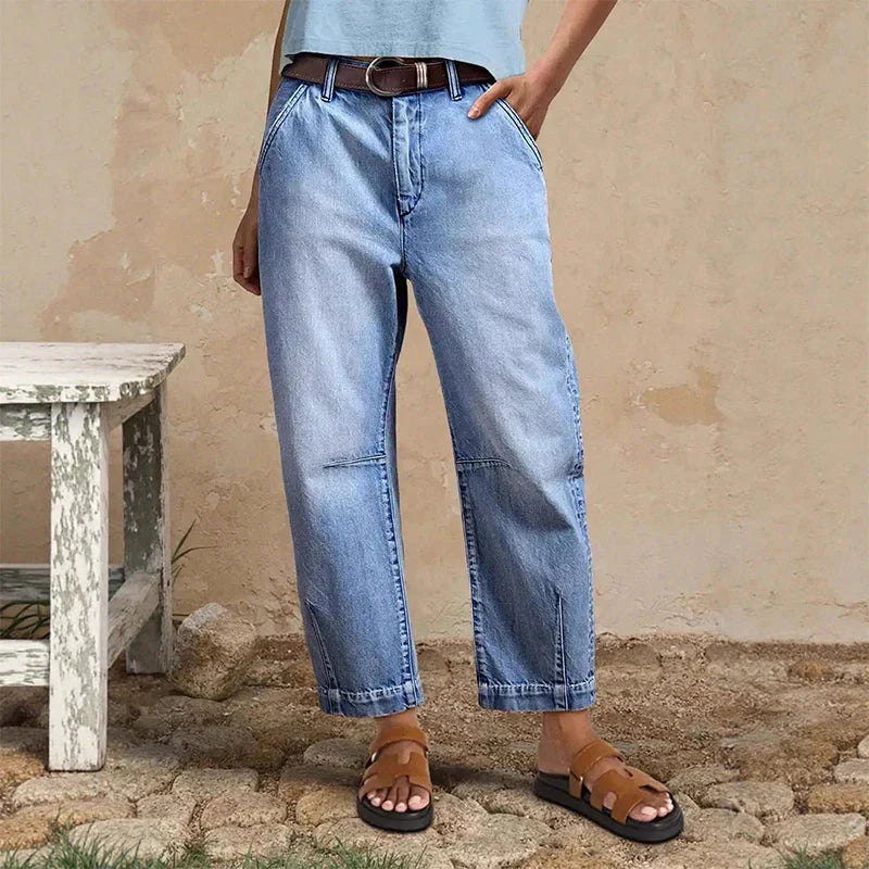 Women's Barrel Jeans | High Waist Denim Cropped Leg
