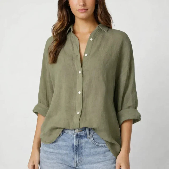 Clara | V-Neck Cotton Linen Blouse oaklynwear