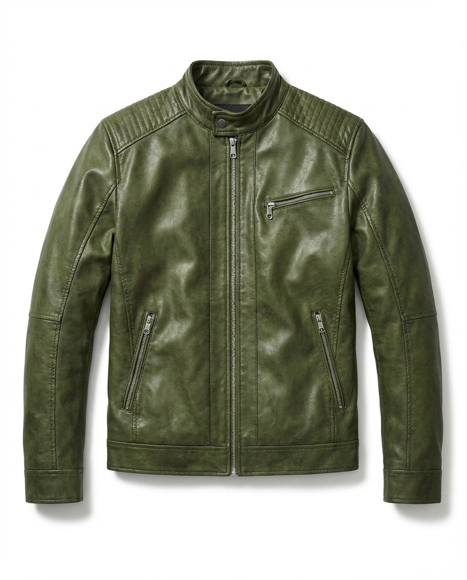 Men's Leather Jacket | Moto Collar Zip Closure Quilted Shoulders