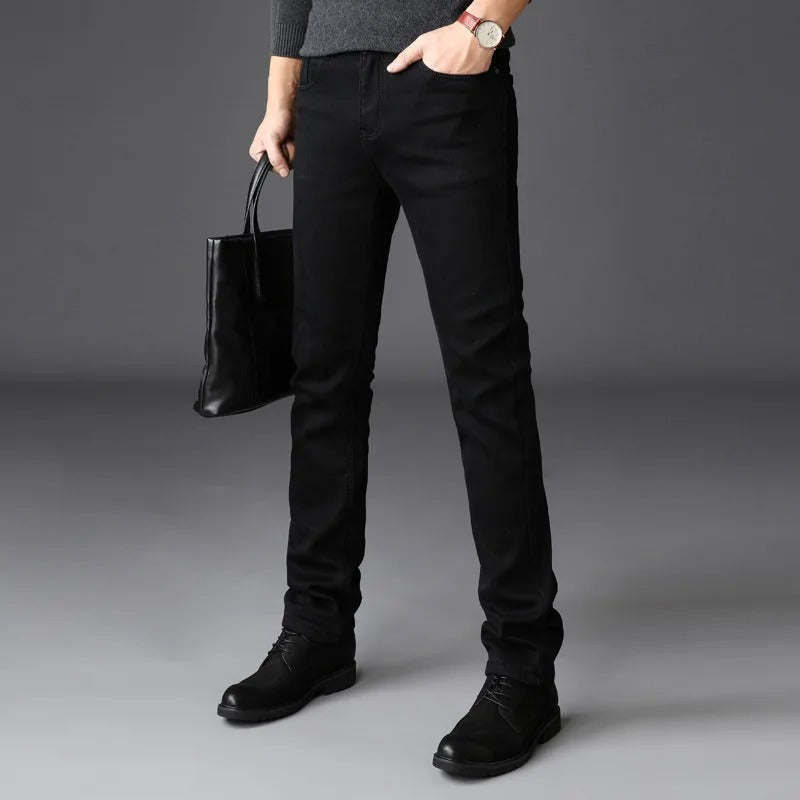 Men's Black Denim Jeans | Tapered Fit Stretch Zip Fly