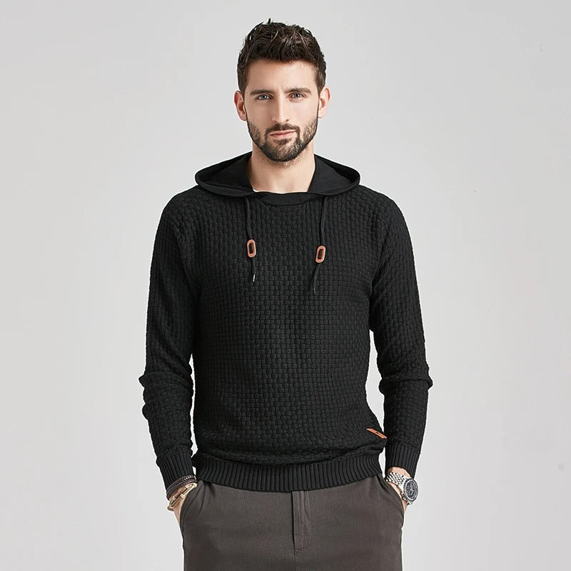 Men's Grey Hoodie | Waffle Knit Hood Drawstring