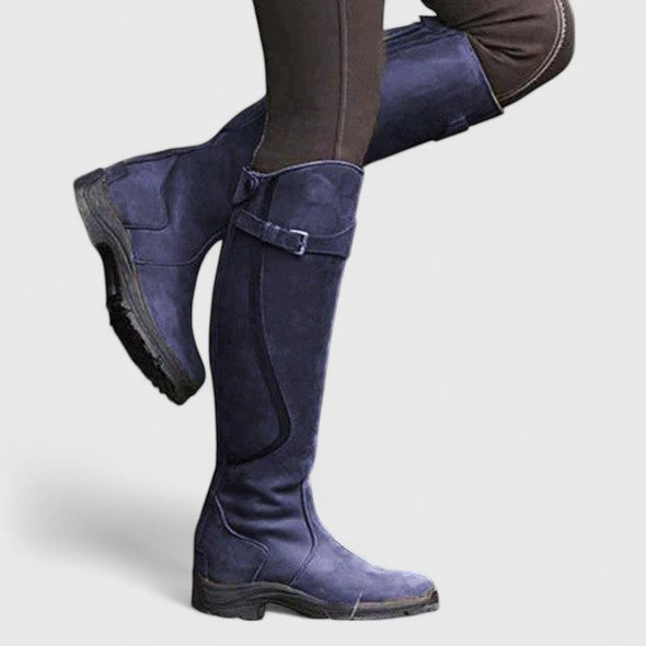 Women's Knee High Boots | Leather Buckle Strap Round Toe
