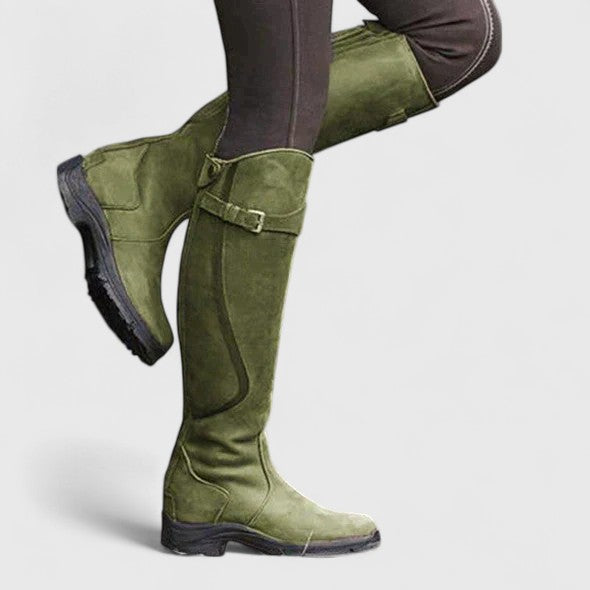 Women's Knee High Boots | Leather Buckle Strap Round Toe