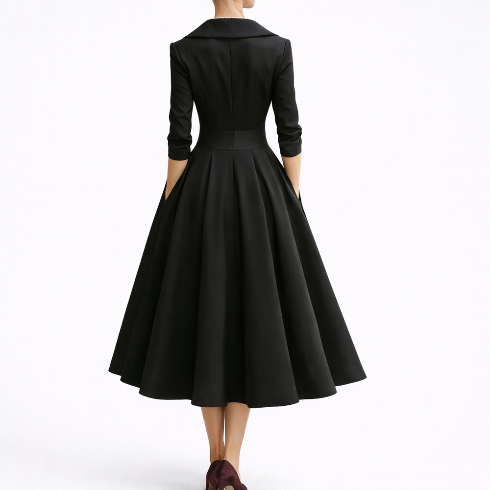 Women's Cocktail Dress | Midi Length Wrap Neckline Three-Quarter Sleeve