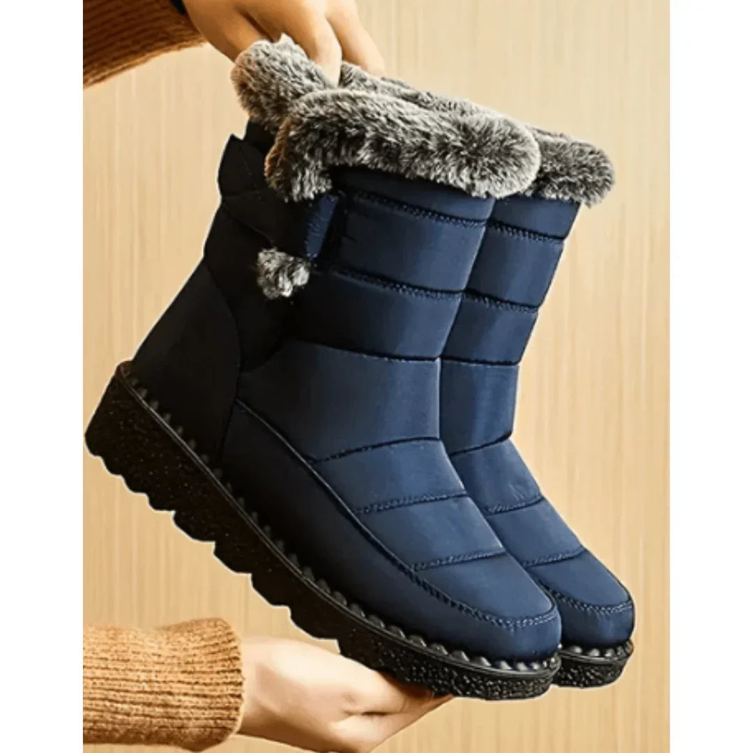 Women's Waterproof Boots | Mid-Calf Faux Fur Cuff Quilted Pull-On