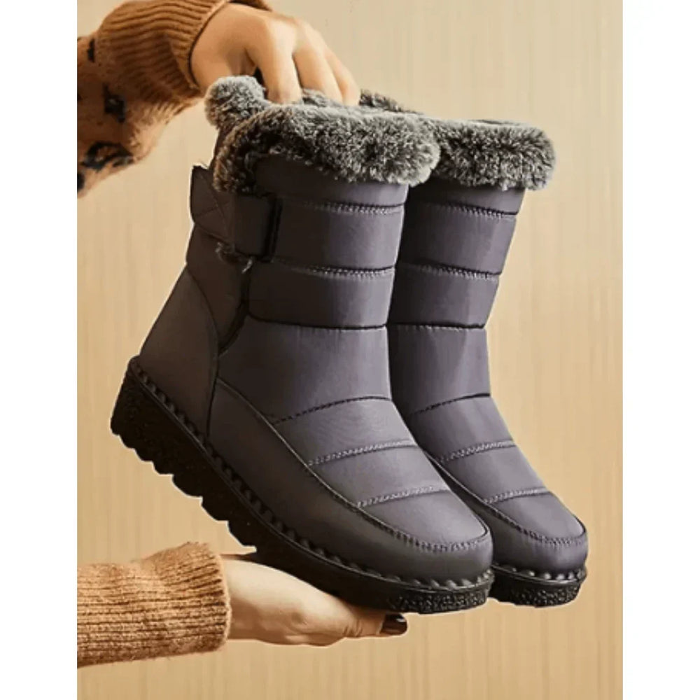 Women's Waterproof Boots | Mid-Calf Faux Fur Cuff Quilted Pull-On