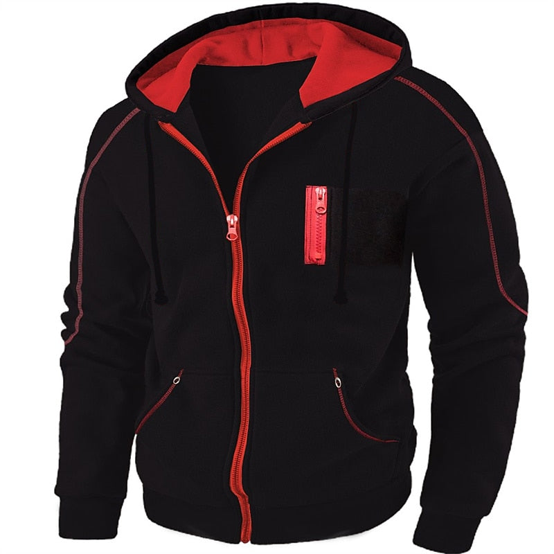 Men's Full-Zip Hooded Jacket | Hood Zip Pockets Drawstring