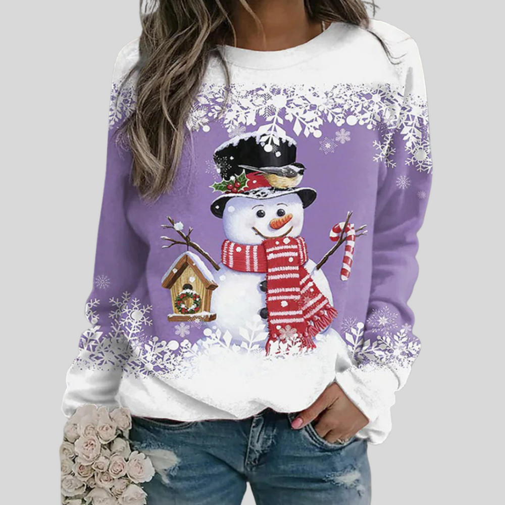 Women's Christmas Sweatshirt | Crewneck Long Sleeve Snowman Print