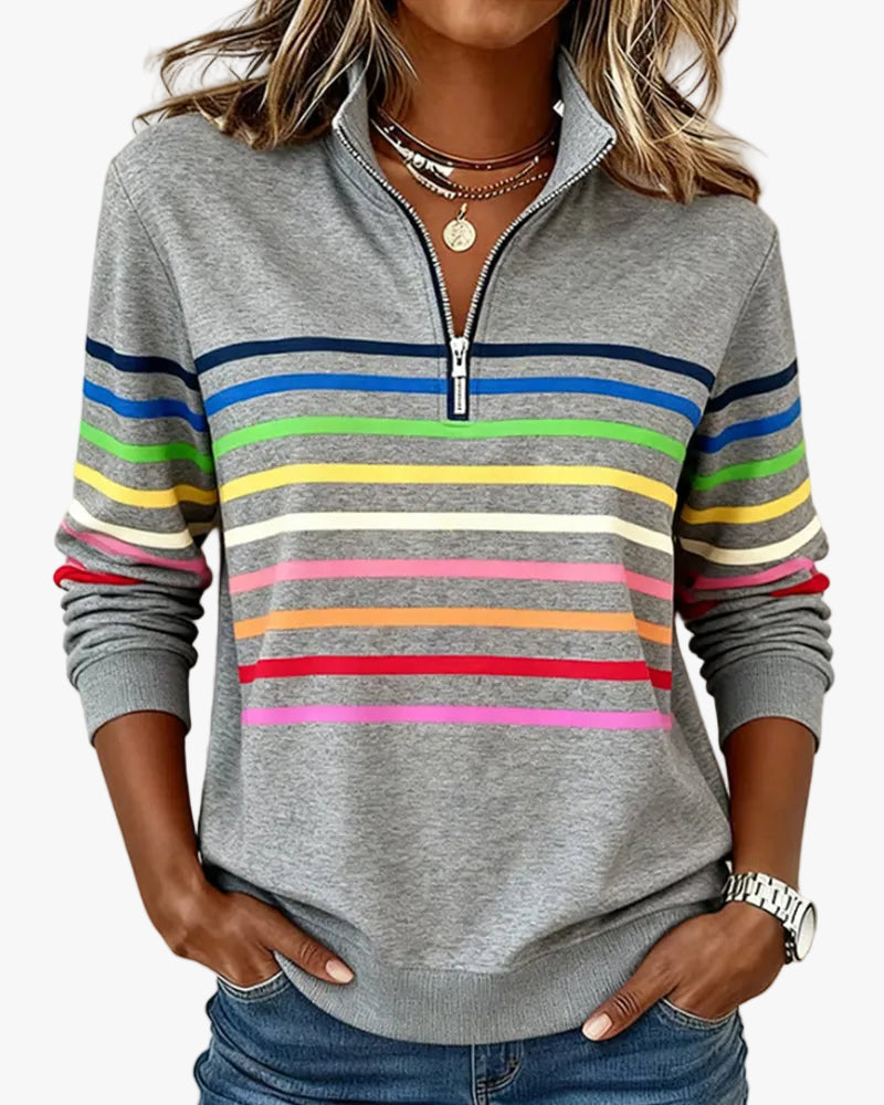 womens-knit-pullover-with-quarter-zip-and-striped-bands-1